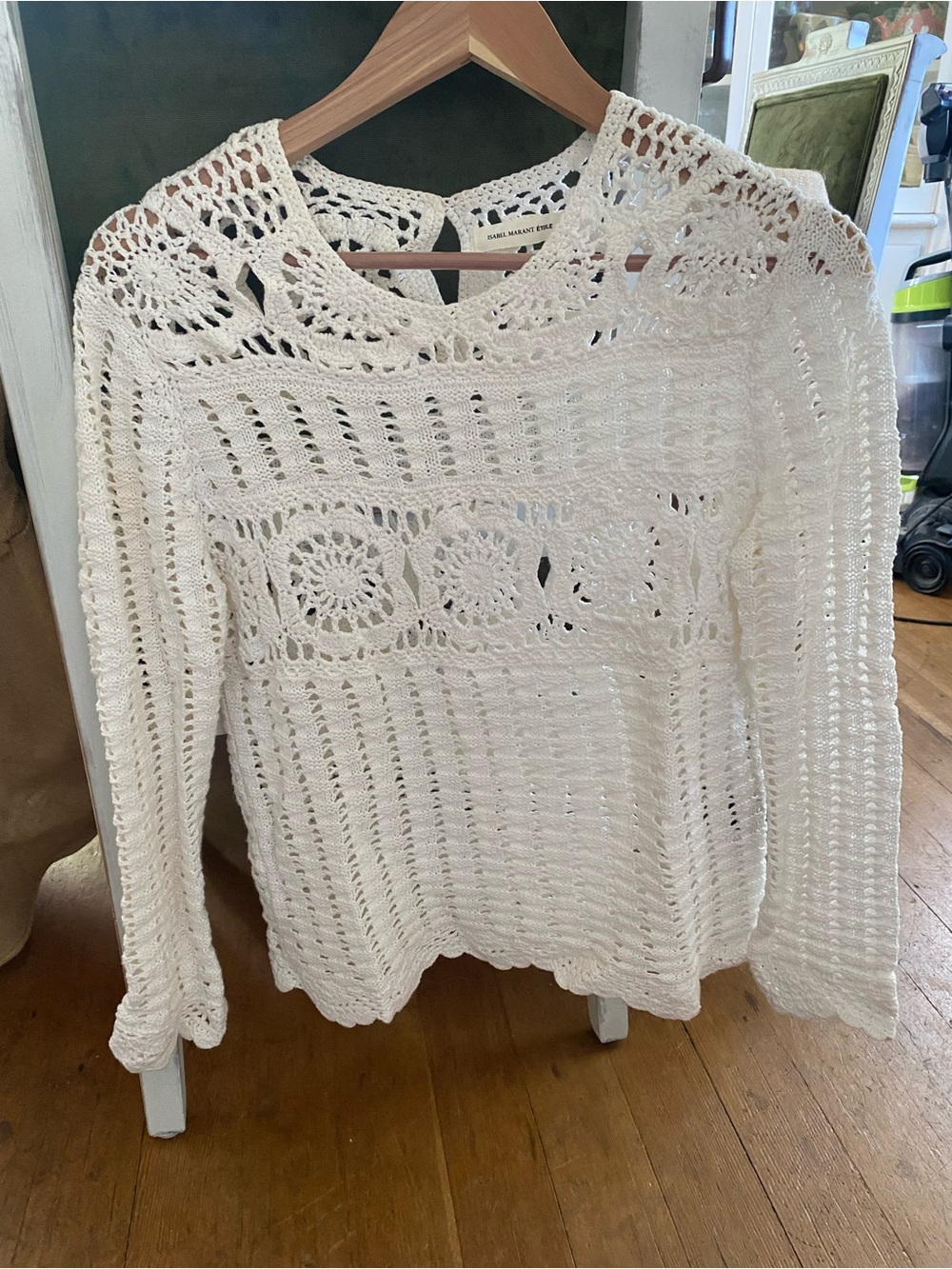Isabel Marant Cream Hand-Crocheted Long Sleeve Openwork Top